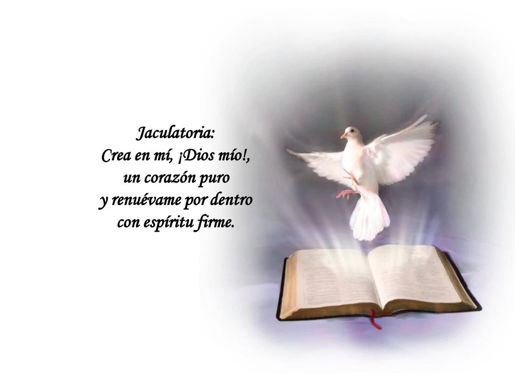 Jaculatoria: Crea en mí, ¡Dios mío!, un corazón puro y renuévame por dentro con espíritu firme.