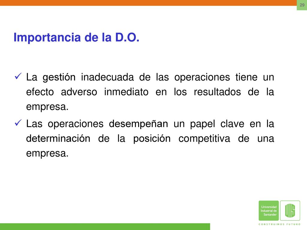 Importancia de la D.O. La gestión inadecuada de las operaciones tiene un efecto adverso inmediato en los resultados de la empresa.