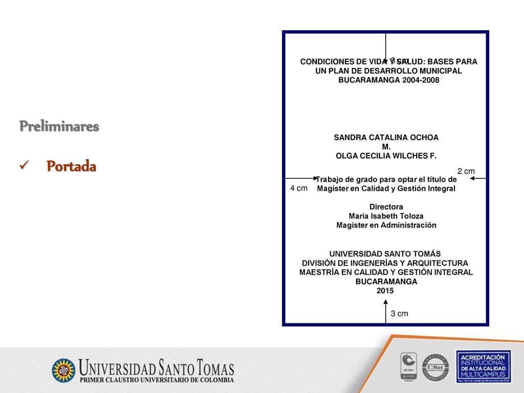 Preliminares Portada 3 cm 2 cm 4 cm 3 cm