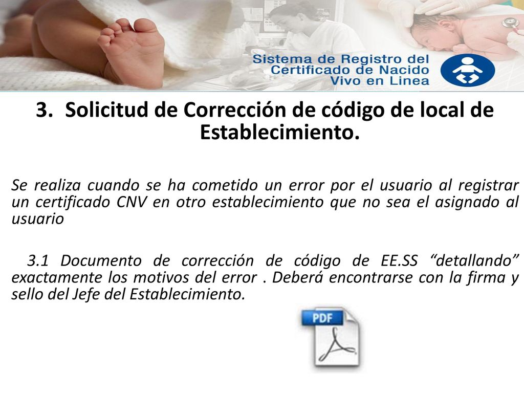 Solicitud de Corrección de código de local de Establecimiento.