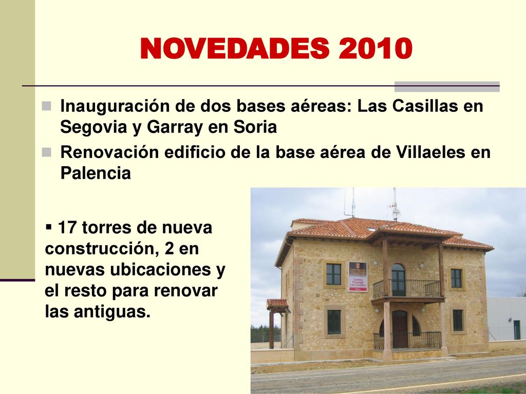 NOVEDADES 2010 Inauguración de dos bases aéreas: Las Casillas en Segovia y Garray en Soria.