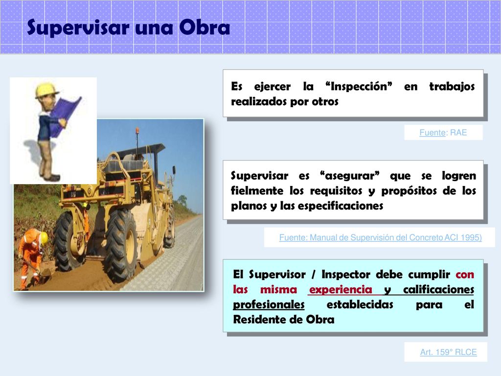 Supervisar una Obra Es ejercer la Inspección realizados por otros