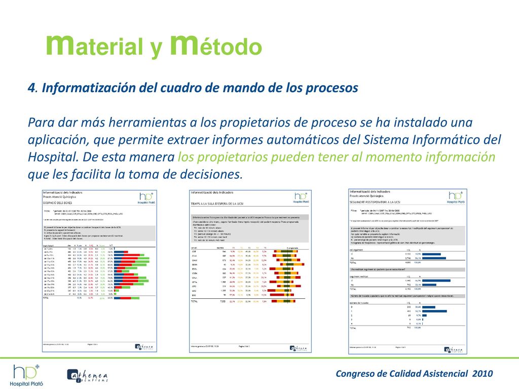 material y método 4. Informatización del cuadro de mando de los procesos.