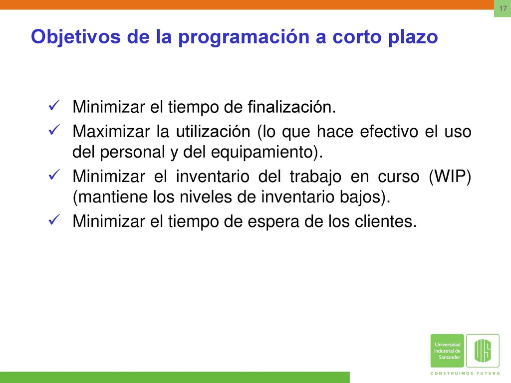 Objetivos de la programación a corto plazo