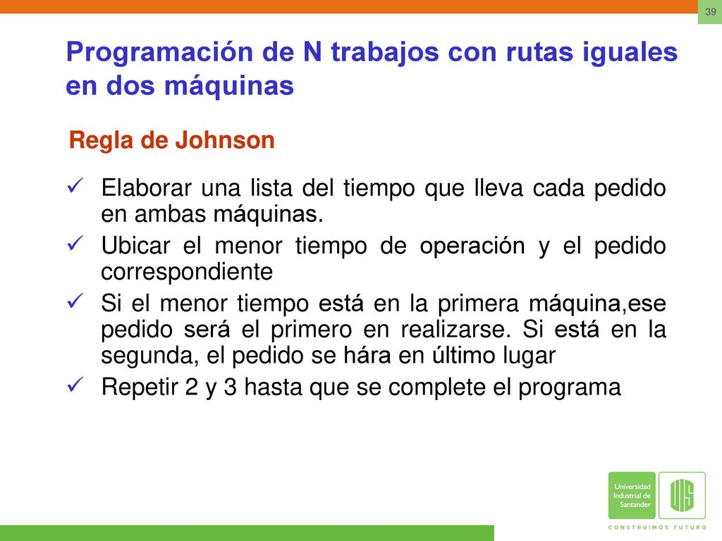 Programación de N trabajos con rutas iguales en dos máquinas