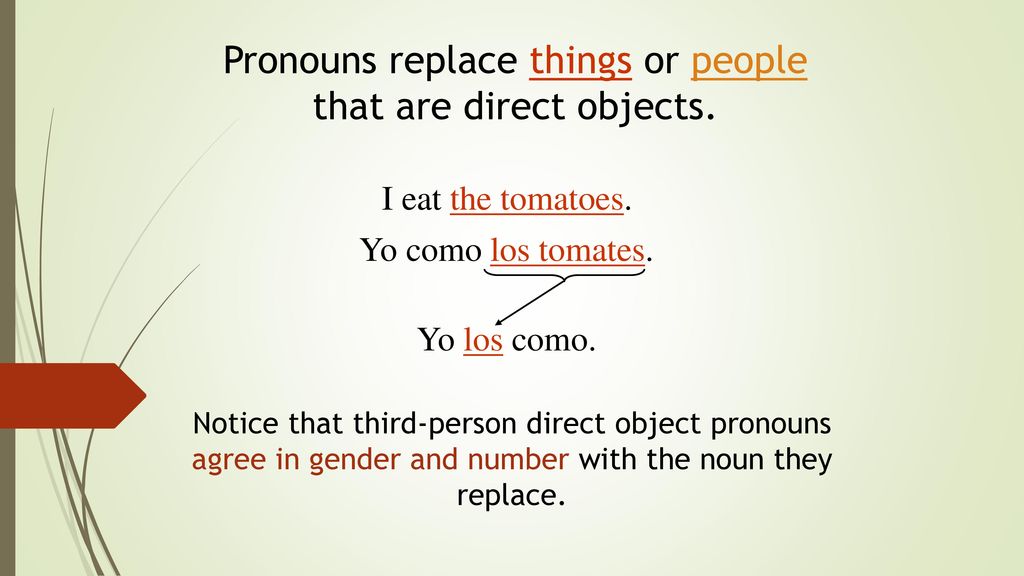 Pronouns replace things or people that are direct objects.