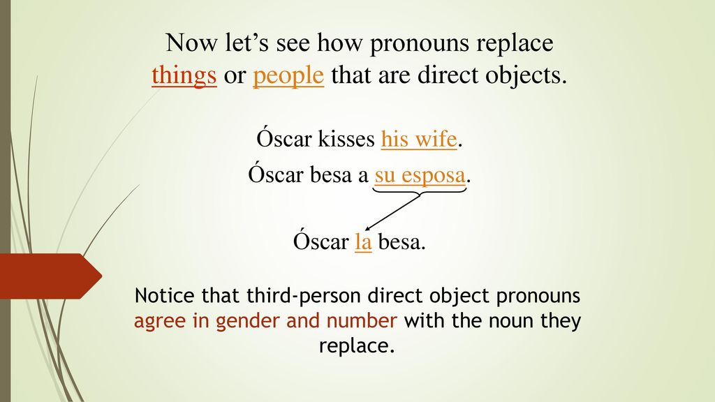 Now let’s see how pronouns replace things or people that are direct objects.