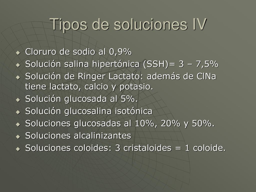 Tipos de soluciones IV Cloruro de sodio al 0,9%