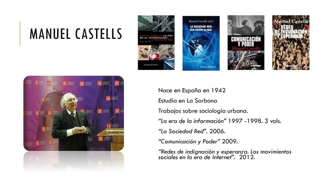 Manuel Castells Nace en España en 1942 Estudia en La Sorbona