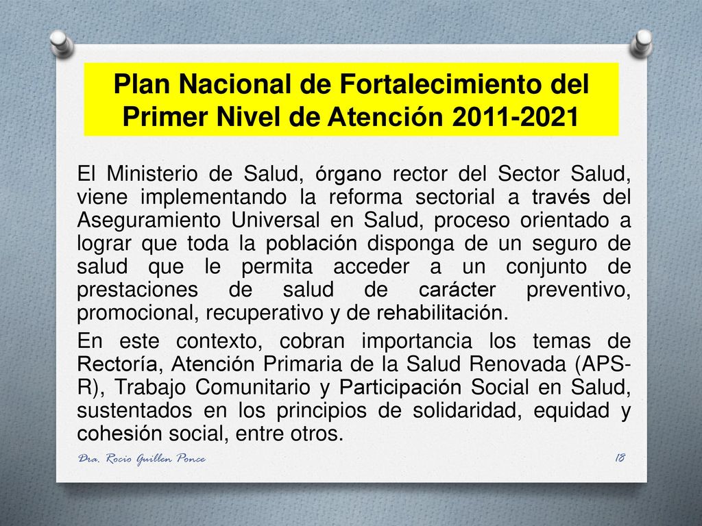 Plan Nacional de Fortalecimiento del Primer Nivel de Atención