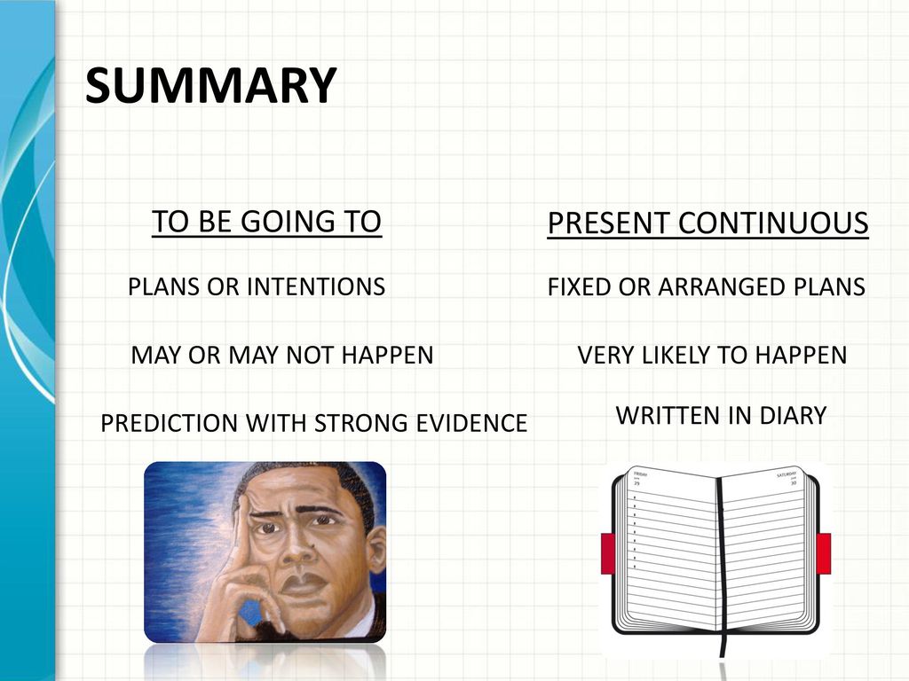 SUMMARY TO BE GOING TO PRESENT CONTINUOUS PLANS OR INTENTIONS