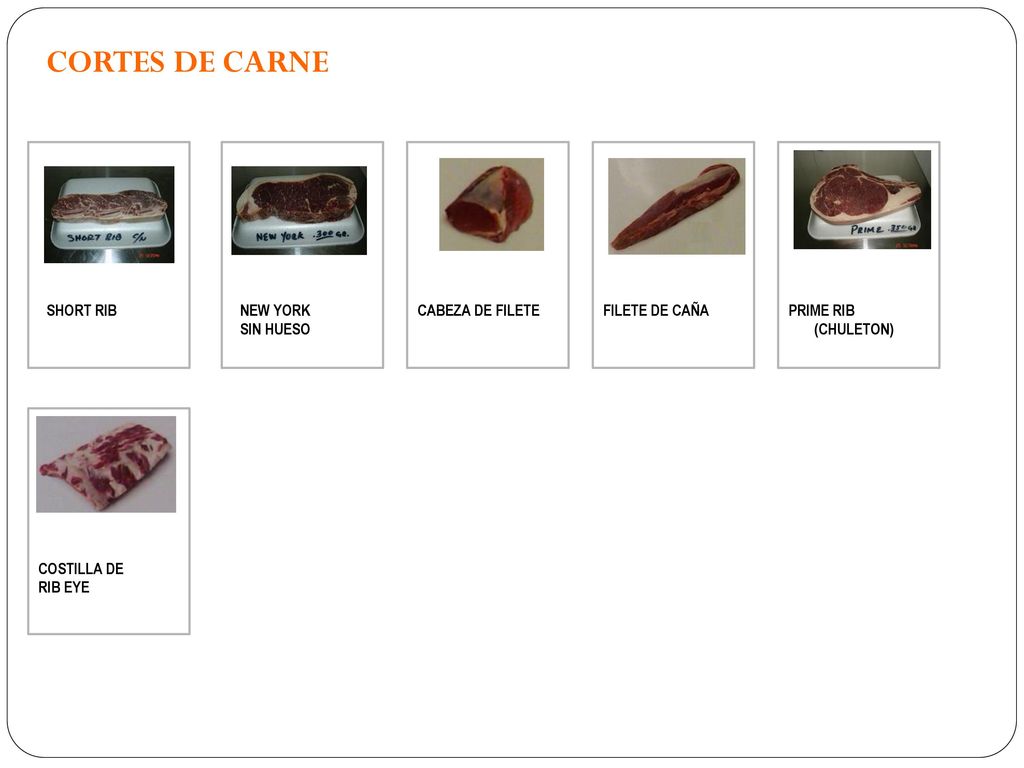 CORTES DE CARNE SHORT RIB NEW YORK SIN HUESO CABEZA DE FILETE