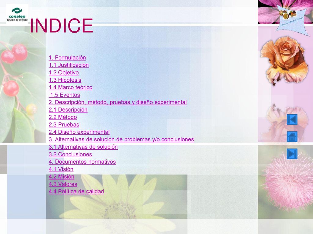 INDICE 1. Formulación 1.1 Justificación 1.2 Objetivo 1.3 Hipótesis
