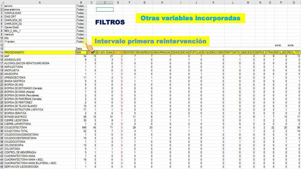 Otras variables incorporadas Intervalo primera reintervención