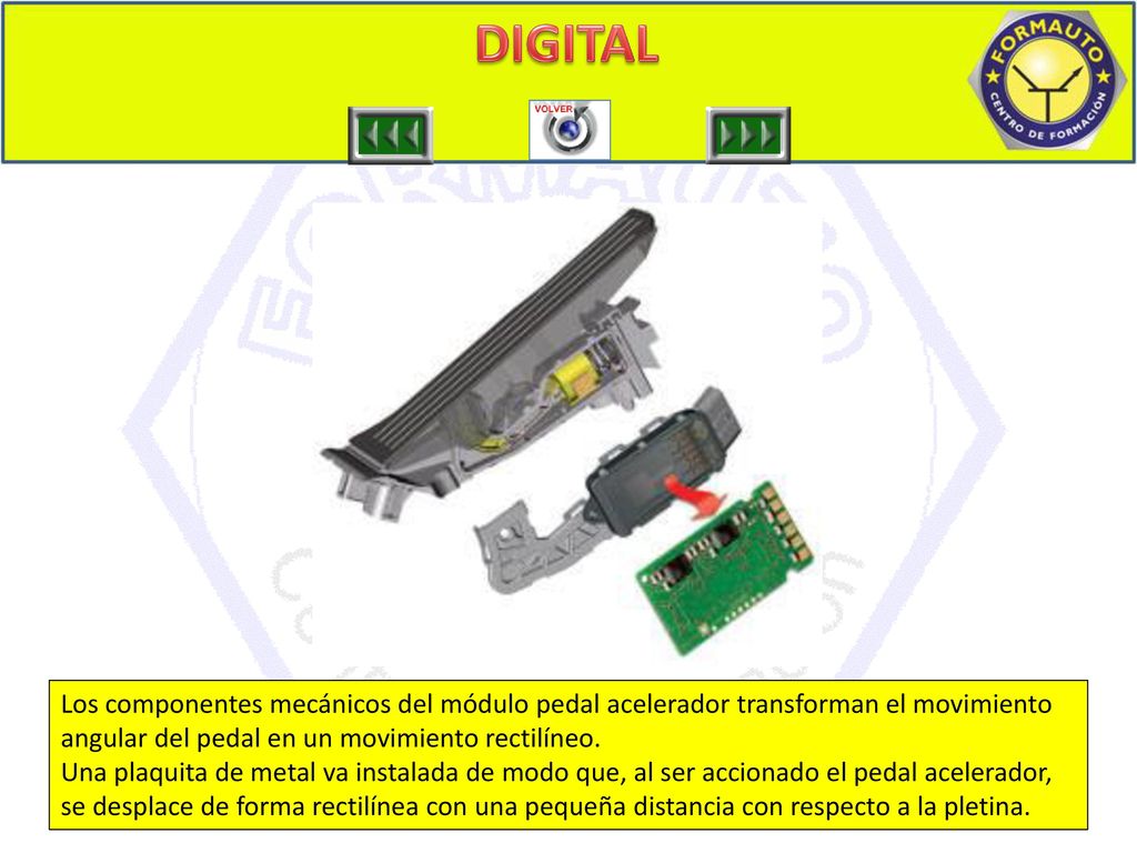 DIGITAL DIGITAL 2. Los componentes mecánicos del módulo pedal acelerador transforman el movimiento angular del pedal en un movimiento rectilíneo.