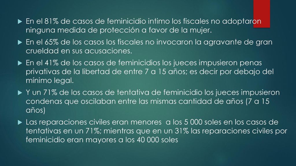 En el 81% de casos de feminicidio intimo los fiscales no adoptaron ninguna medida de protección a favor de la mujer.