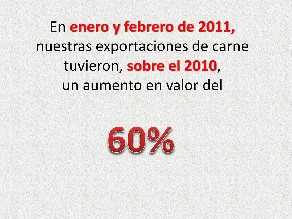 En enero y febrero de 2011, nuestras exportaciones de carne tuvieron, sobre el 2010, un aumento en valor del