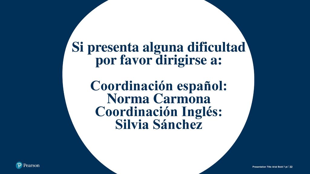 Si presenta alguna dificultad por favor dirigirse a: Coordinación español: Norma Carmona Coordinación Inglés: Silvia Sánchez