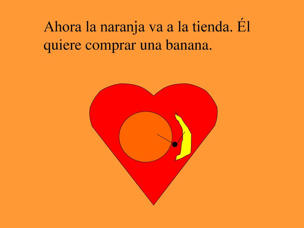 Ahora la naranja va a la tienda. Él quiere comprar una banana.