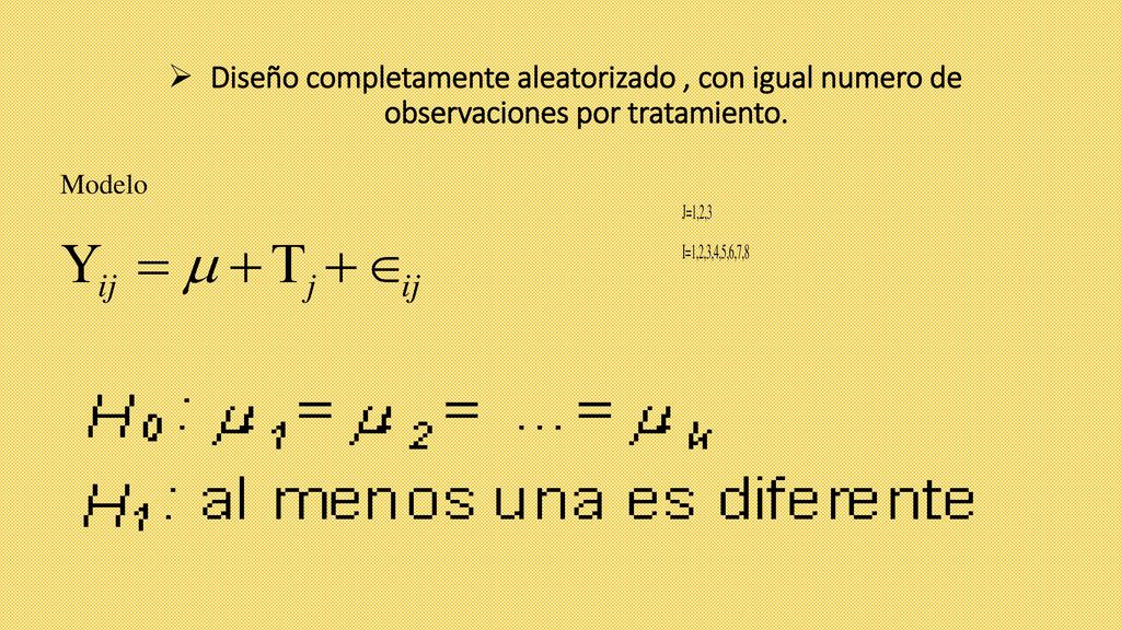 Diseño completamente aleatorizado , con igual numero de observaciones por tratamiento.