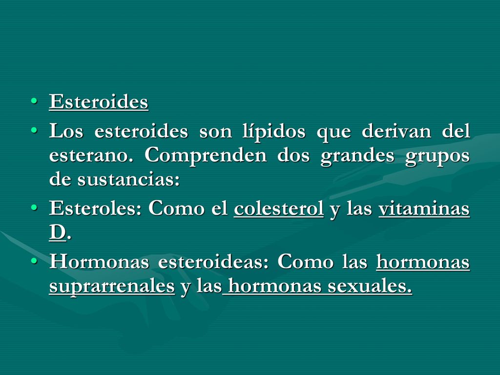 Esteroides Los esteroides son lípidos que derivan del esterano. Comprenden dos grandes grupos de sustancias: