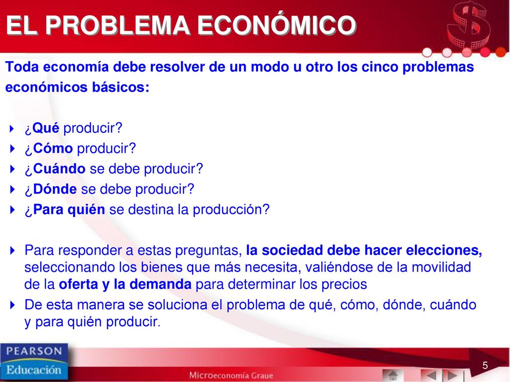 EL PROBLEMA ECONÓMICO Toda economía debe resolver de un modo u otro los cinco problemas. económicos básicos: