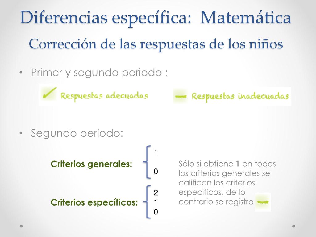 Diferencias específica: Matemática Corrección de las respuestas de los niños