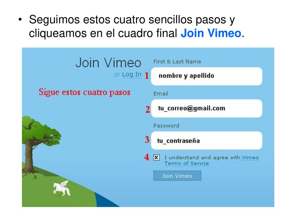 Seguimos estos cuatro sencillos pasos y cliqueamos en el cuadro final Join Vimeo.