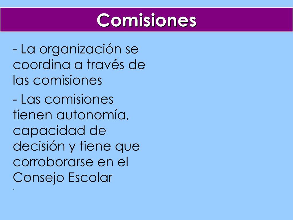 Comisiones La organización se coordina a través de las comisiones