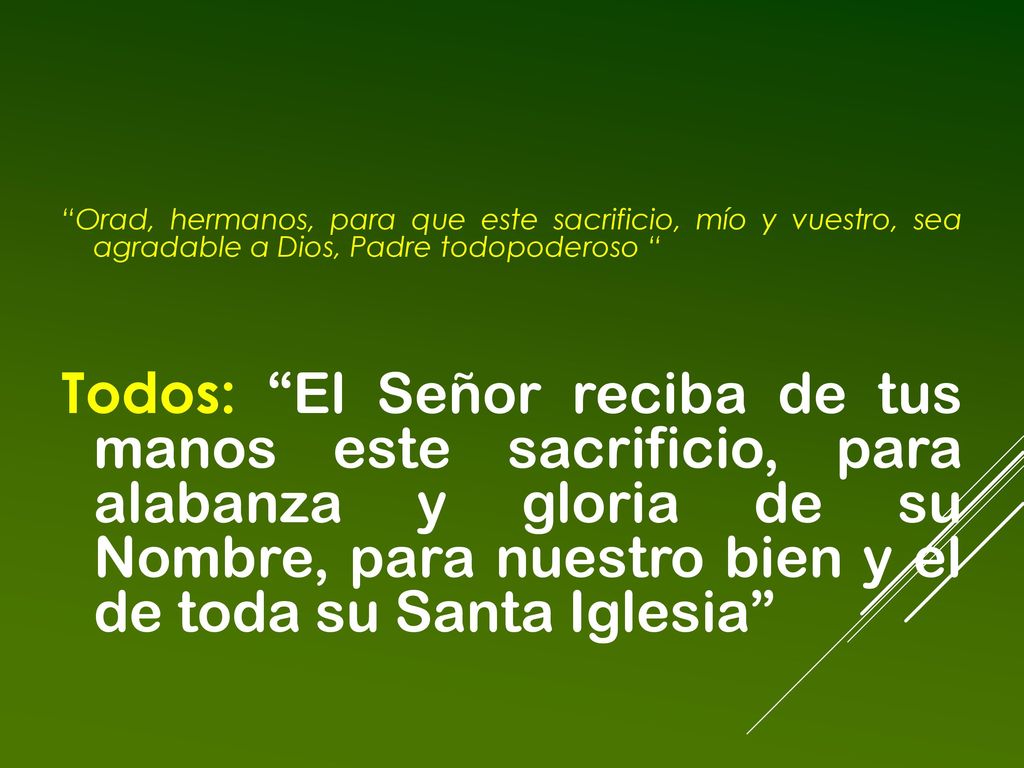 Orad, hermanos, para que este sacrificio, mío y vuestro, sea agradable a Dios, Padre todopoderoso