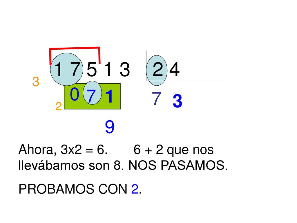 Ahora, 3x2 = que nos llevábamos son 8. NOS PASAMOS.