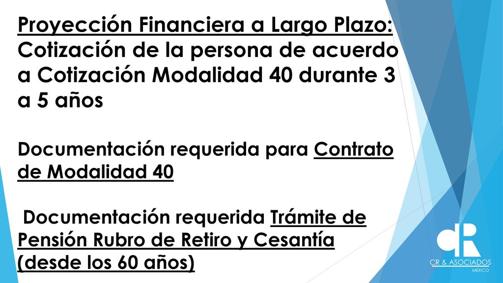 Proyección Financiera a Largo Plazo: Cotización de la persona de acuerdo a Cotización Modalidad 40 durante 3 a 5 años