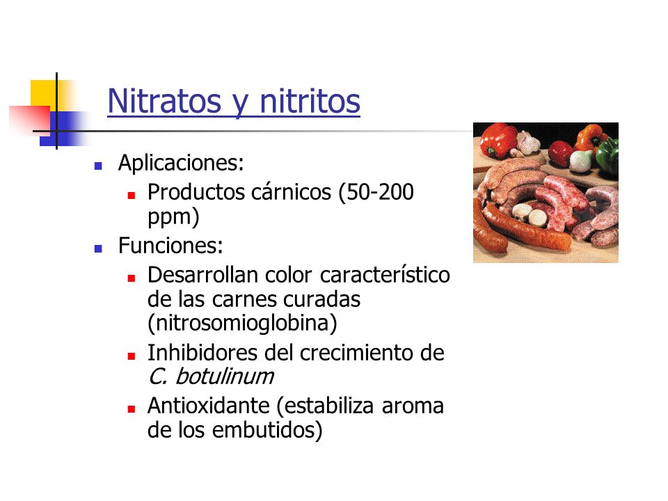 Nitratos y nitritos Aplicaciones: Productos cárnicos ( ppm)