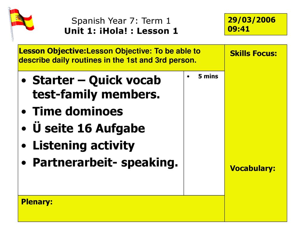 Spanish Year 7: Term 1 Unit 1: ¡Hola! : Lesson 1