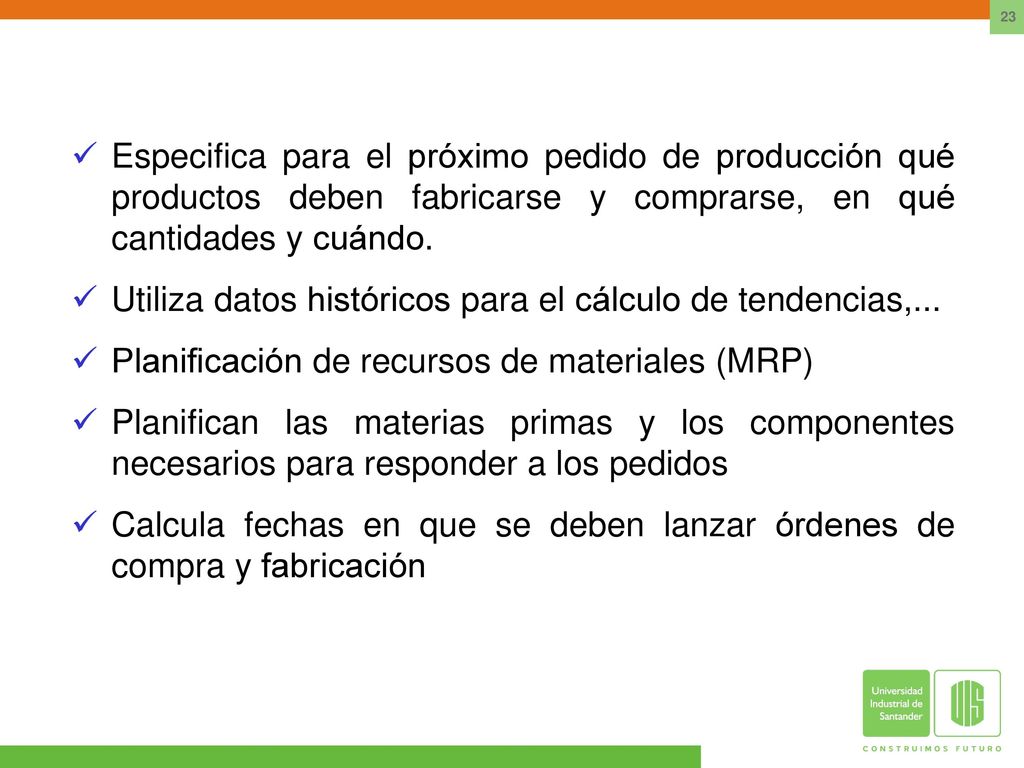 Especifica para el próximo pedido de producción qué productos deben fabricarse y comprarse, en qué cantidades y cuándo.