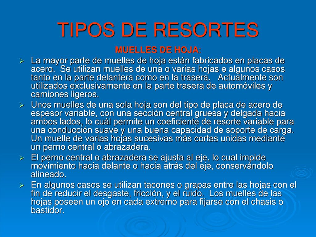TIPOS DE RESORTES MUELLES DE HOJA: