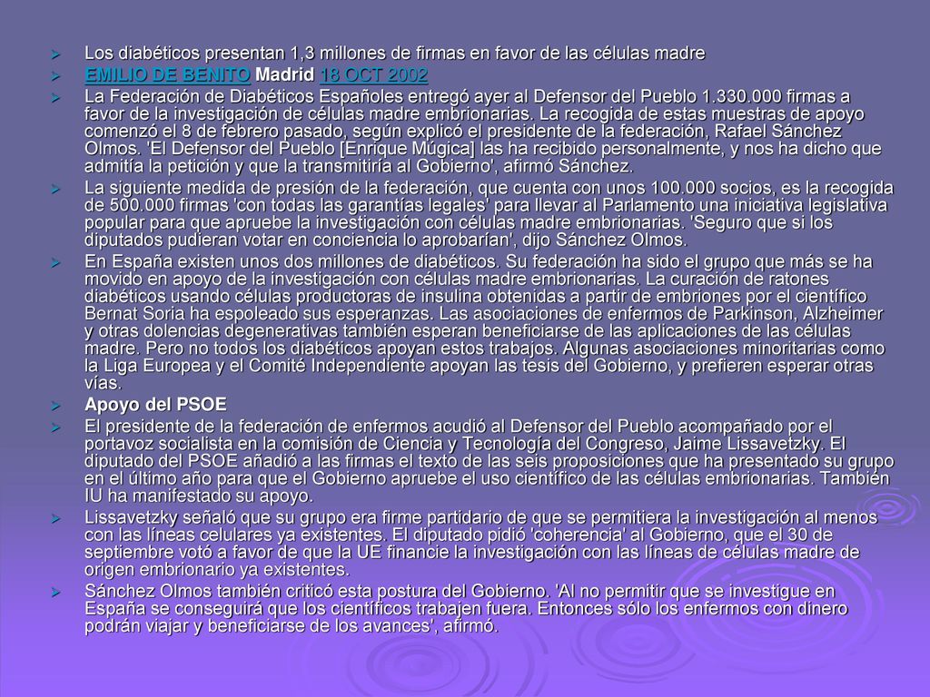 Los diabéticos presentan 1,3 millones de firmas en favor de las células madre