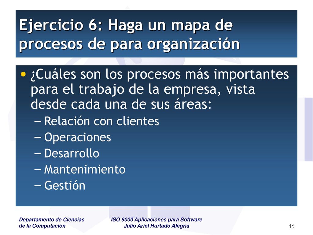Ejercicio 6: Haga un mapa de procesos de para organización
