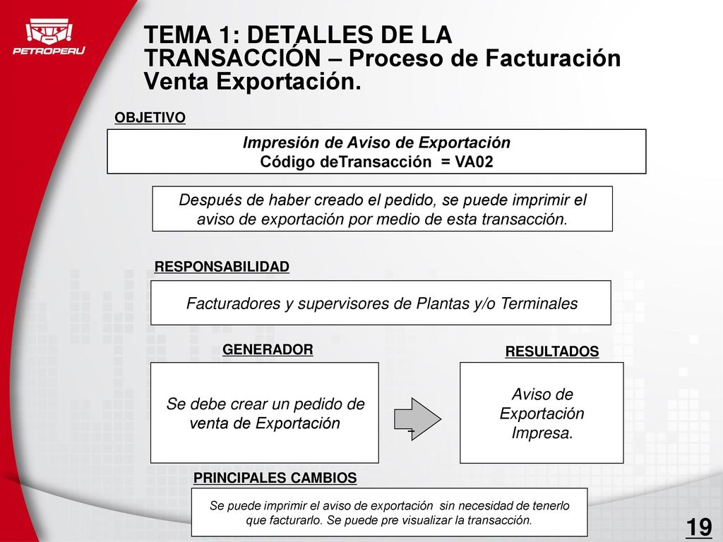 Impresión de Aviso de Exportación Código deTransacción = VA02