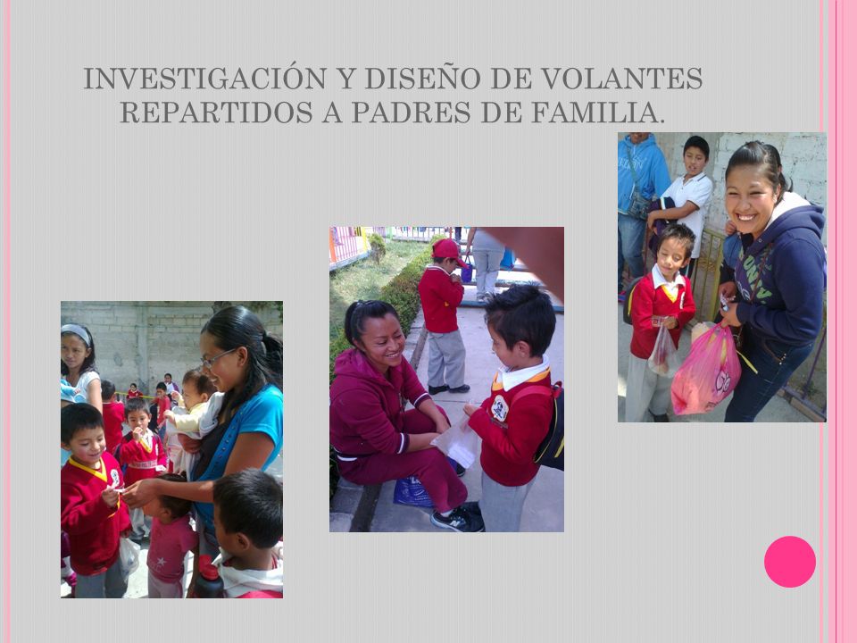 INVESTIGACIÓN Y DISEÑO DE VOLANTES REPARTIDOS A PADRES DE FAMILIA.