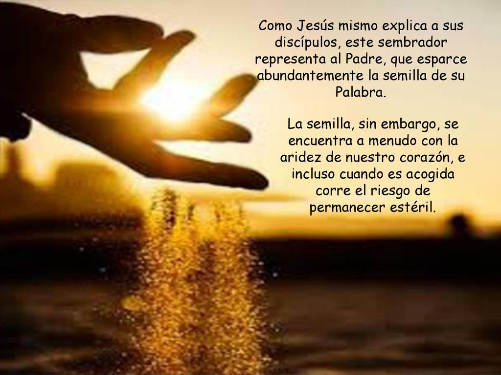 Como Jesús mismo explica a sus discípulos, este sembrador representa al Padre, que esparce abundantemente la semilla de su Palabra.