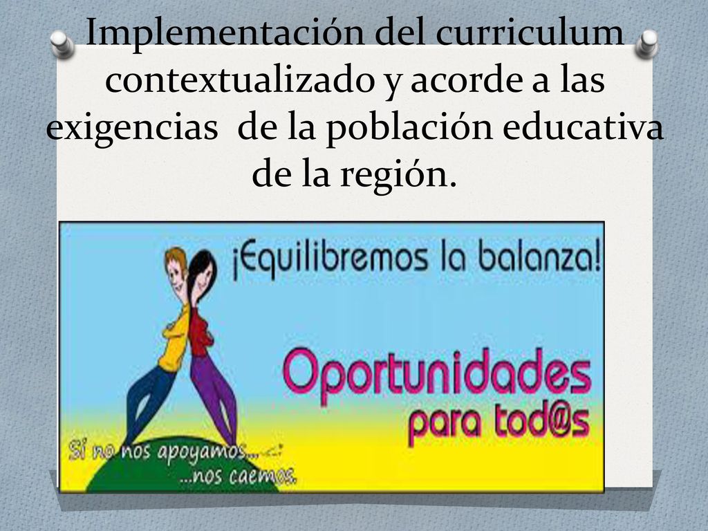 Implementación del curriculum contextualizado y acorde a las exigencias de la población educativa de la región.
