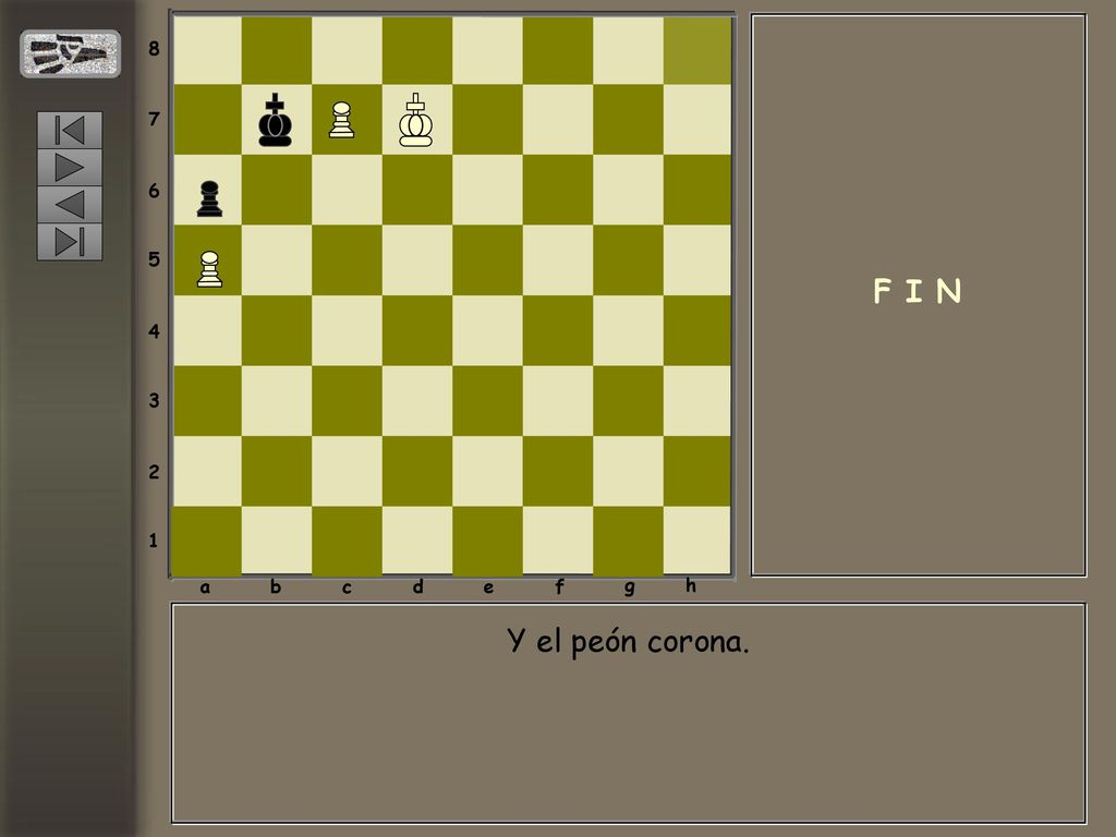 a b c d e f g h F I N Y el peón corona.