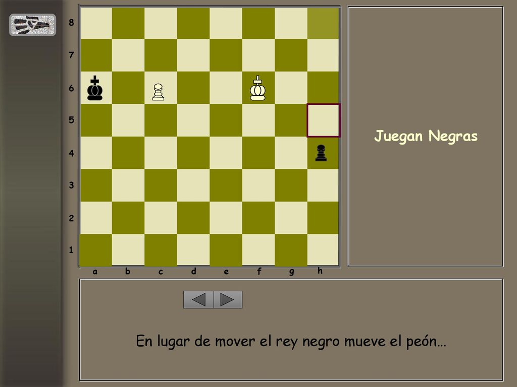 En lugar de mover el rey negro mueve el peón…