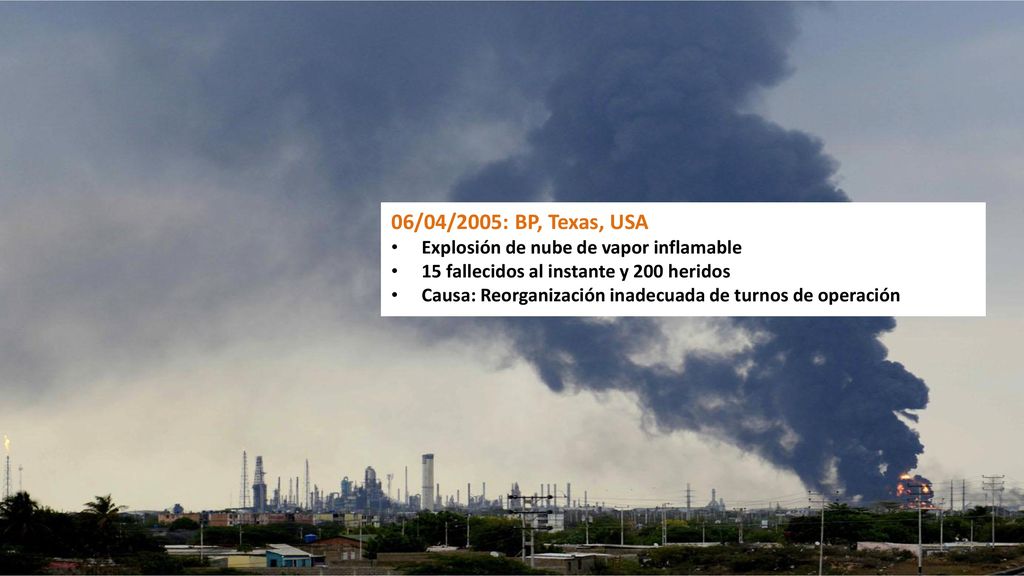 06/04/2005: BP, Texas, USA Explosión de nube de vapor inflamable