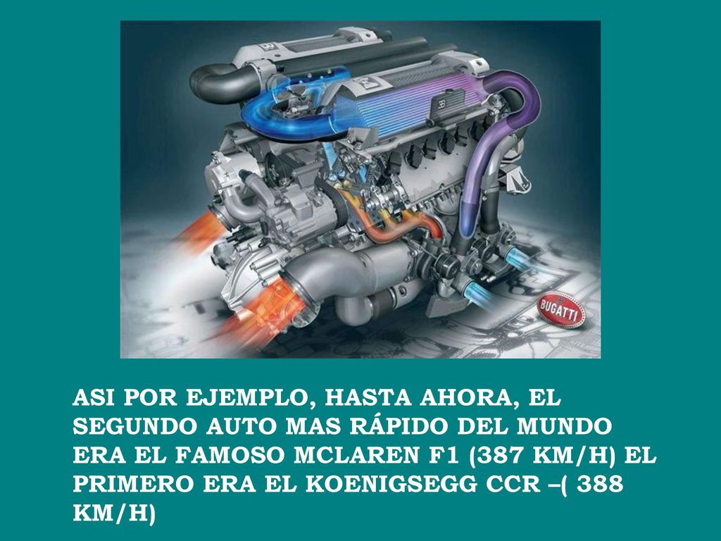 ASI POR EJEMPLO, HASTA AHORA, EL SEGUNDO AUTO MAS RÁPIDO DEL MUNDO ERA EL FAMOSO MCLAREN F1 (387 KM/H) EL PRIMERO ERA EL KOENIGSEGG CCR –( 388 KM/H)