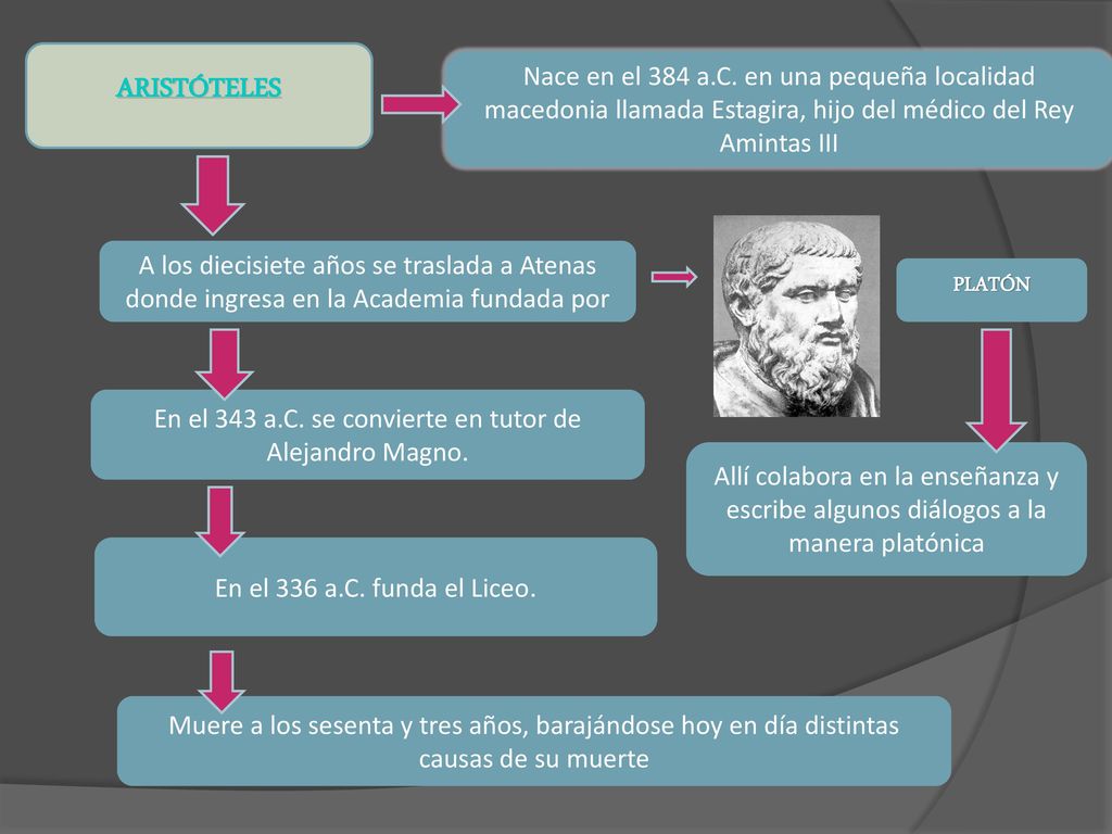 En el 343 a.C. se convierte en tutor de Alejandro Magno.