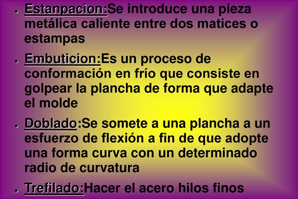 Estanpacion:Se introduce una pieza metálica caliente entre dos matices o estampas