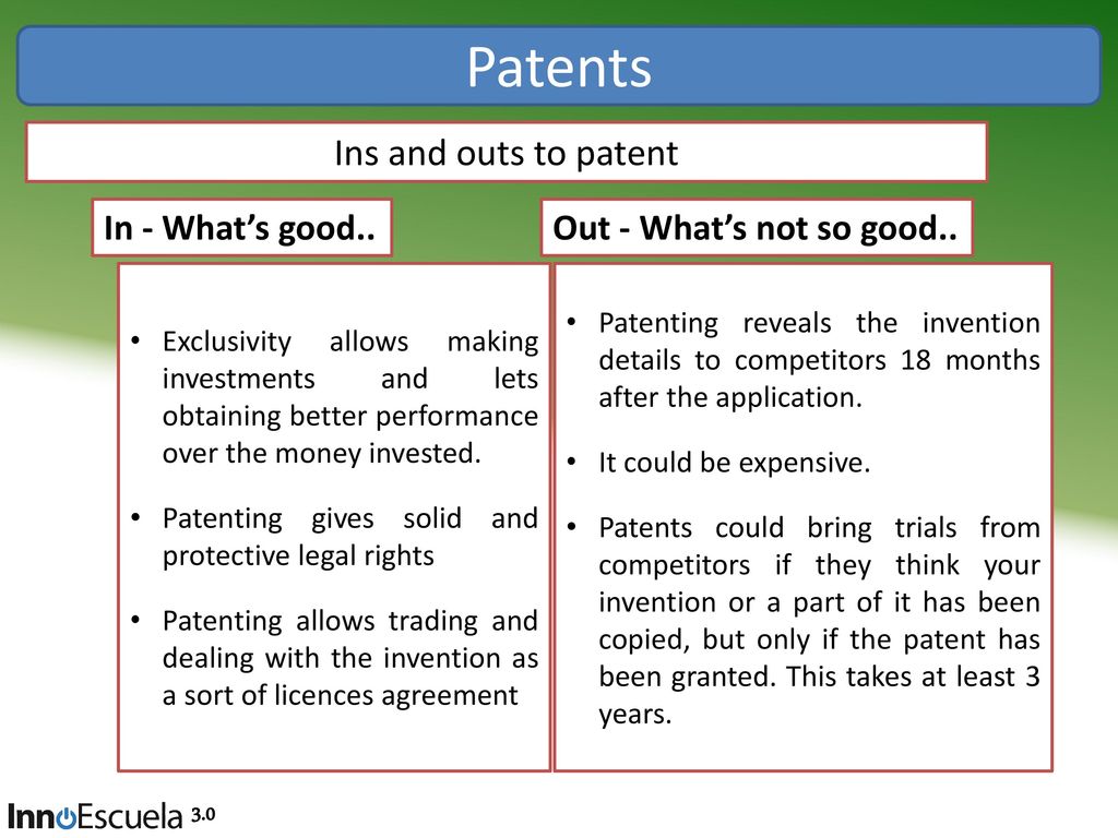Patents Ins and outs to patent In - What’s good..