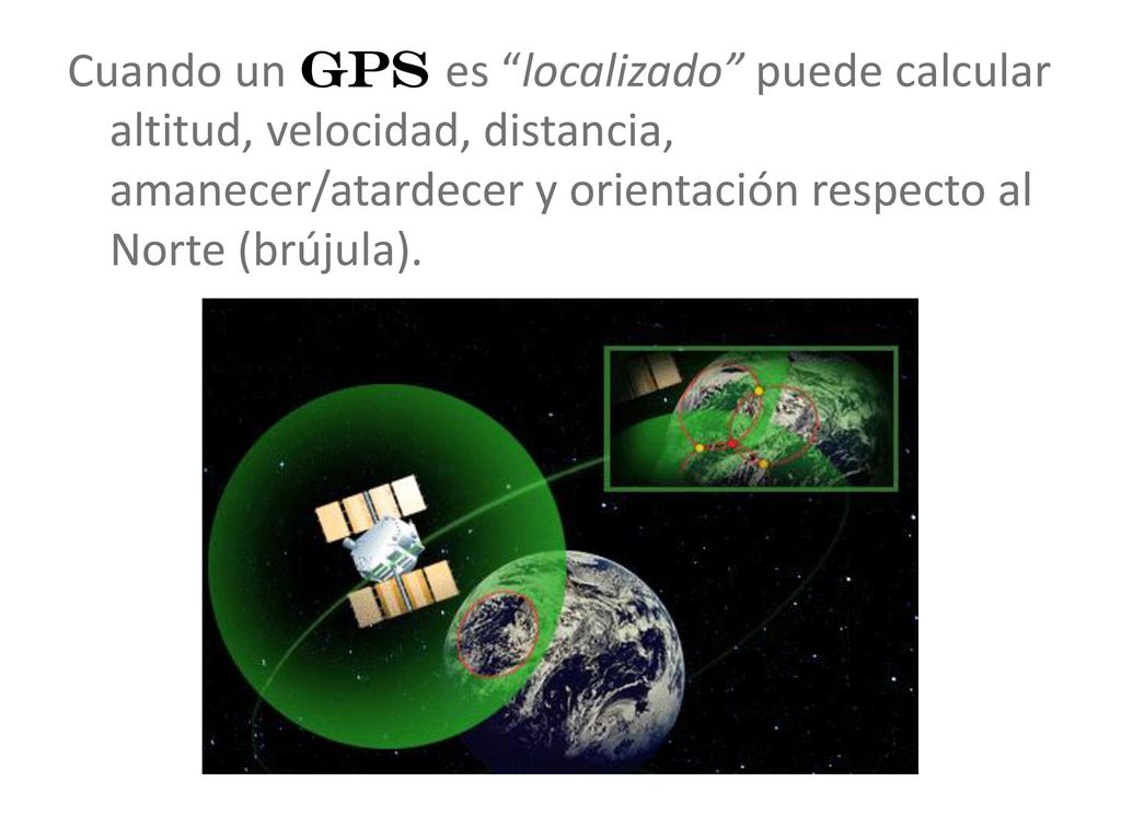 Cuando un GPS es localizado puede calcular altitud, velocidad, distancia, amanecer/atardecer y orientación respecto al Norte (brújula).